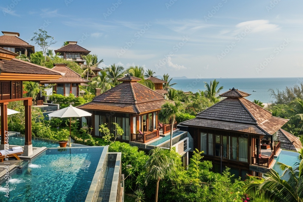 Luxury beach resort featuring secluded pool villas surrounded by tropical gardens and ocean breezes