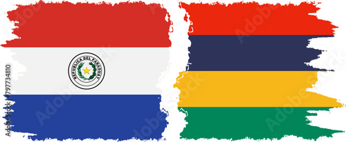 Mauritius and Paraguay grunge flags connection vector