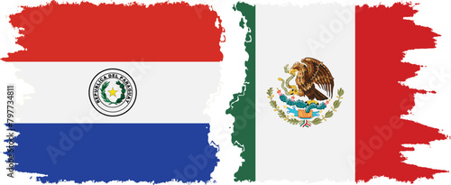 Mexico and Paraguay grunge flags connection vector