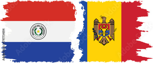 Moldova and Paraguay grunge flags connection vector