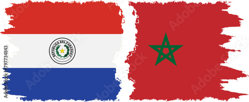 Morocco and Paraguay grunge flags connection vector