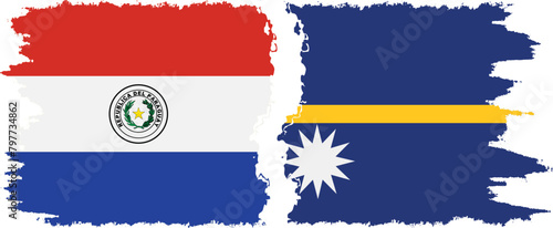 Nauru and Paraguay grunge flags connection vector