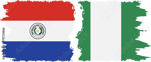 Nigeria and Paraguay grunge flags connection vector