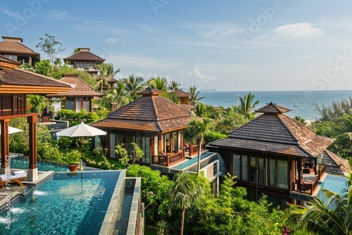 Luxury beach resort featuring secluded pool villas surrounded by tropical gardens and ocean breezes © miss[SIRI]