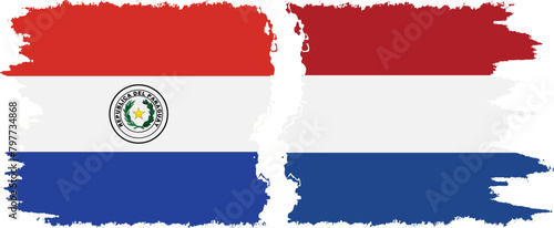 Netherlands and Paraguay grunge flags connection vector