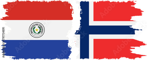Norway and Paraguay grunge flags connection vector