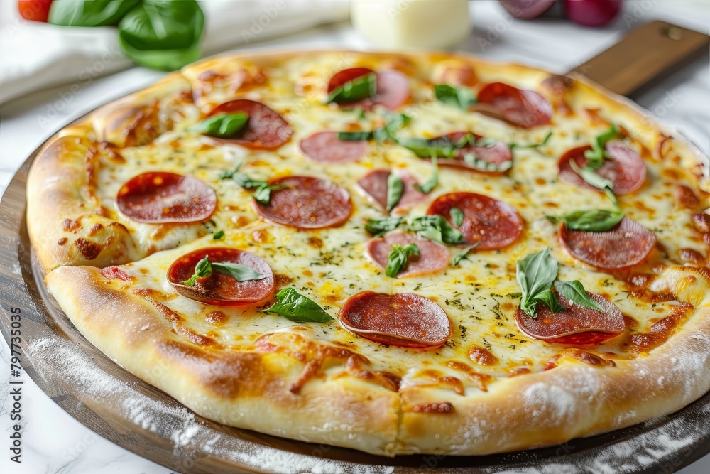Pepperoni and Cheese Homemade Pizza: Freshly Baked, Fast and Hot from Home Oven