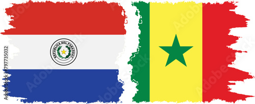 Senegal and Paraguay grunge flags connection vector