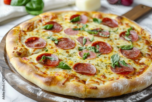 Pepperoni and Cheese Homemade Pizza: Freshly Baked, Fast and Hot from Home Oven