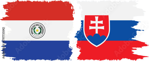 Slovakia and Paraguay grunge flags connection vector