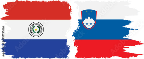 Slovenia and Paraguay grunge flags connection vector