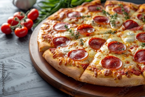 Homemade Pepperoni and Cheese Pizza: Freshly Baked, Fast & Hot Snack from Home Oven