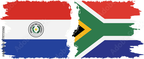 South Africa and Paraguay grunge flags connection vector