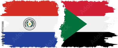 Sudan and Paraguay grunge flags connection vector