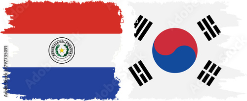 South Korea and Paraguay grunge flags connection vector