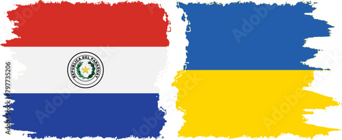 Ukraine and Paraguay grunge flags connection vector