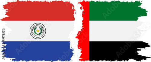 United Arab Emirates and Paraguay grunge flags connection vector