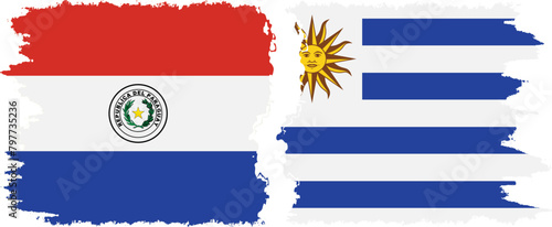 Uruguay and Paraguay grunge flags connection vector
