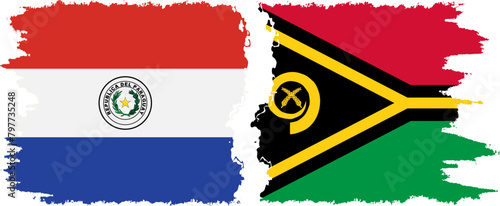 Vanuatu and Paraguay grunge flags connection vector