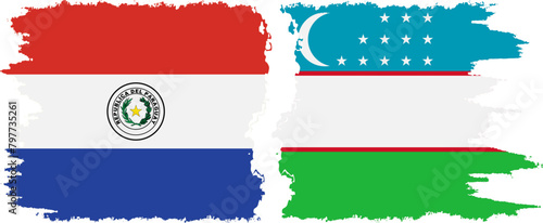 Free Download Uzbekistan and Paraguay grunge flags connection vector - GFXLoad