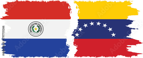 Venezuela and Paraguay grunge flags connection vector