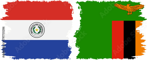 Zambia and Paraguay grunge flags connection vector