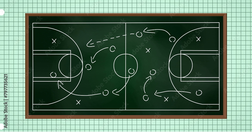 Fototapeta premium Image of sports game strategy on green squared paper background