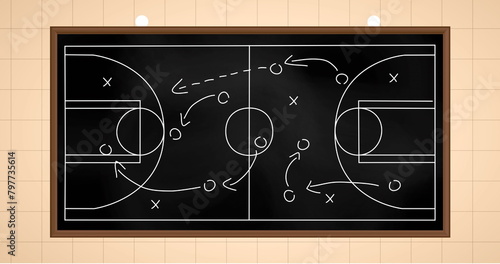 Image of sports game strategy on squared paper background