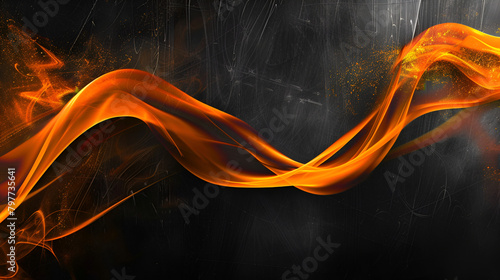 Abstract shiny golden wave design element. Flow of smooth golden wave on black background,Abstract orange wave on black backgroundAbstract orange and black wavy background, photo