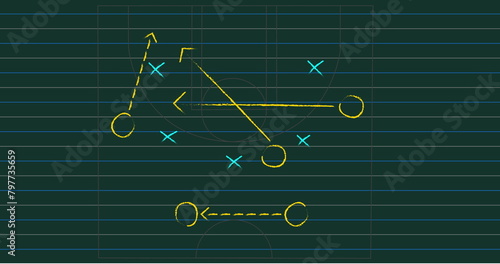 Image of sports game strategy on ruled paper background