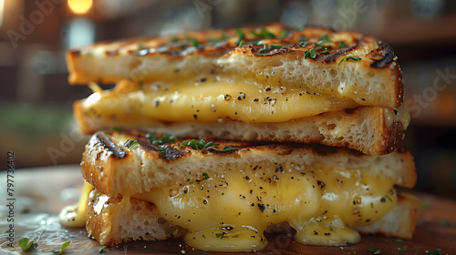 Comforting Grilled Cheese Sandwich Close-Up in Rustic Kitchen  Restaurant Menu Concept