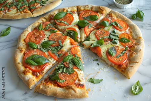 Baked Basil Veggie Delight: Traditional Italian Pizza with a Green Twist