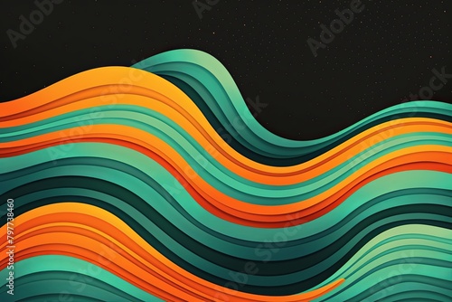 Psychedelic 70s Party Poster: Dynamic Curve in Retro Gradient Orange and Teal Waves