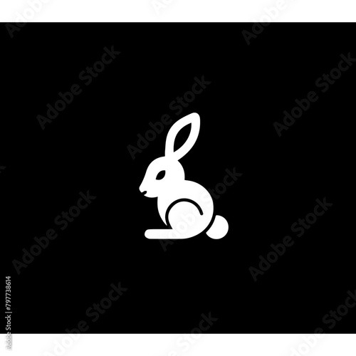 Minimalist logo of a rabbit  black and white vector