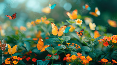 vibrant butterfly garden, with fluttering butterflies as the background © Nate