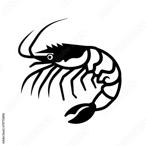 Shrimp, minimalist icon, flat, black, line, white background  © sch_ai