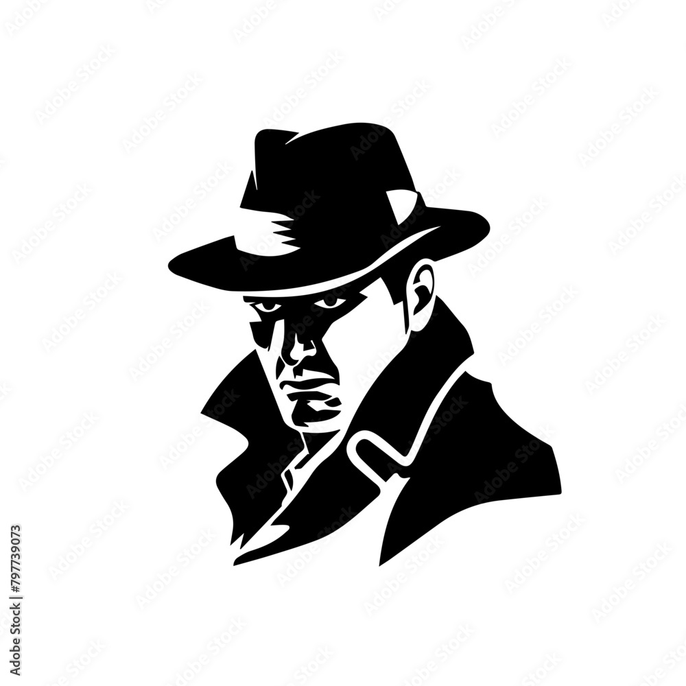 Vector graphic logo of a detective, simple minimal black vector on a white background