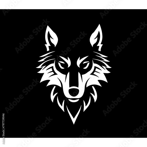 Simple cartoon wolf character , simple lines, simple, logo, black background 