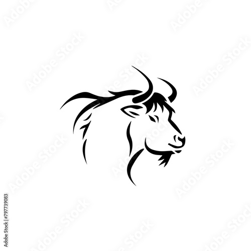 The design of a minimalist logo featuring the side profile of a yak on a white background, using lines as an additional design element. ​ 