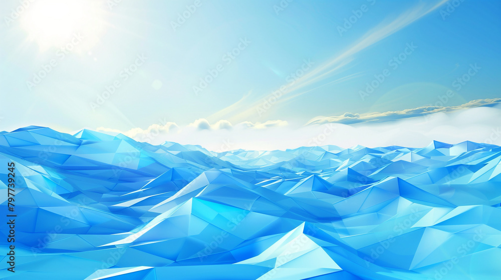 Fototapeta premium Sky Blue Polygons on Smooth Background