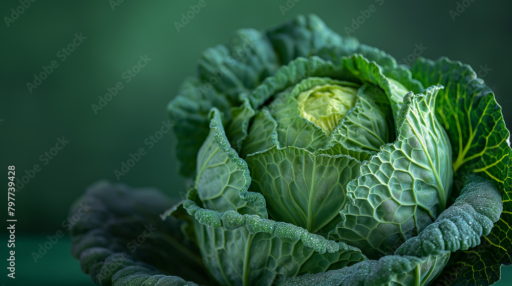 Savoy cabbage on a green background. Cabbage close up. Savoy cabbage on a green background. Cabbage close up.