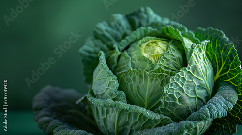 Savoy cabbage on a green background. Cabbage close up. © Wasin Arsasoi