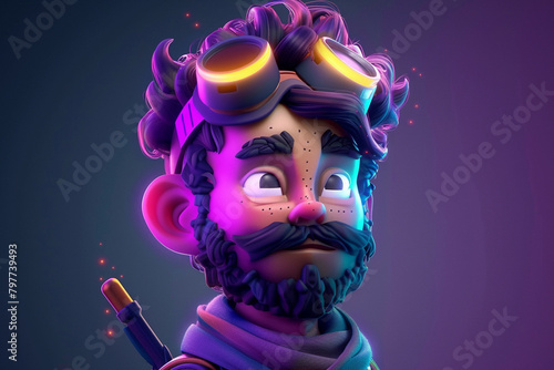 3d game character cartoon portrait glow effect