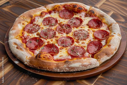 Pepperoni Perfection: Hot, Tasty, and Cheesy Italian-style Rustic Pizza