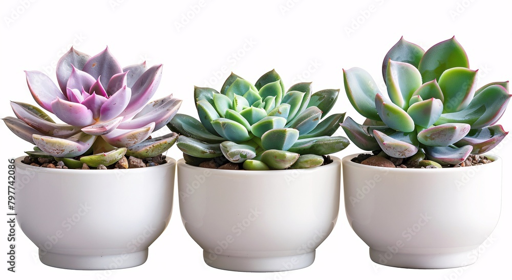 a group of succulent plants in white pots a group of succulent plants in white pots