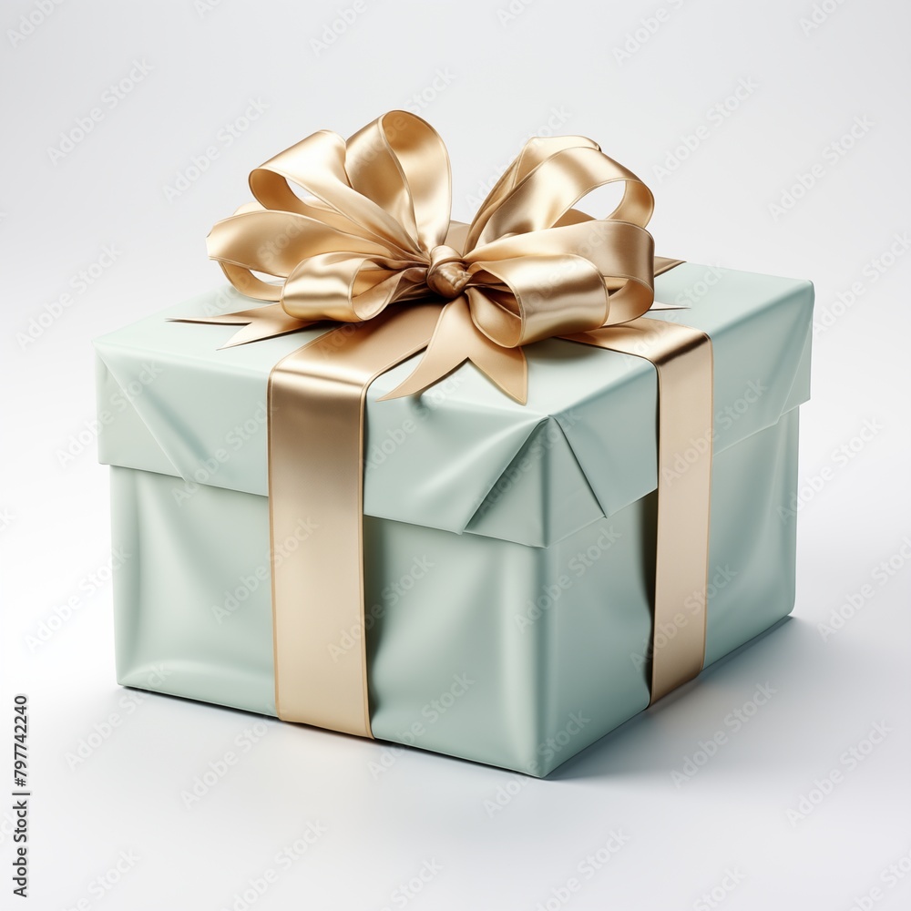 Obraz premium Elegant Pale Blue Gift Box Tied with a Golden Bow