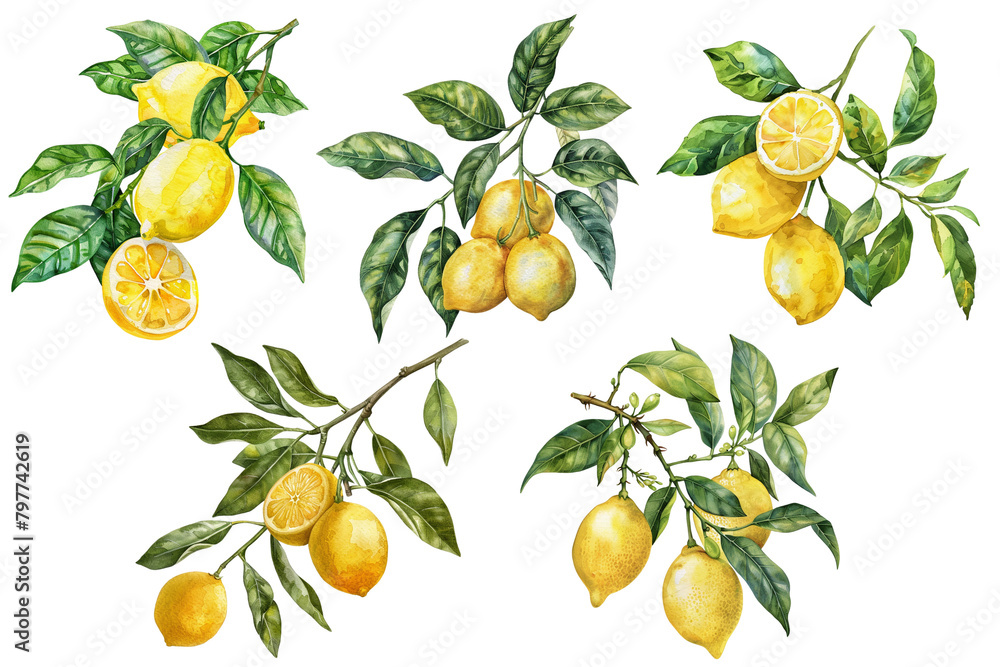Watercolor set of yellow lemons. Watercolor set of yellow lemons.