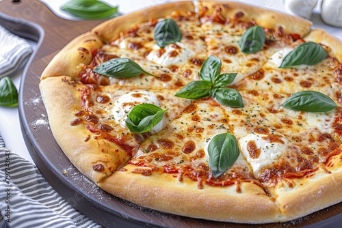 Freshly Baked Margarita Pizza: Cheesy Pizza with Fresh Basil Garnish