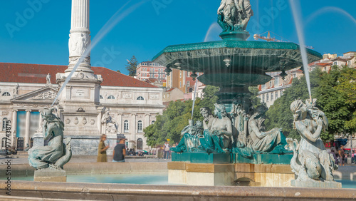 Fountain in the Rossio Square or Pedro IV Square timelapse photo