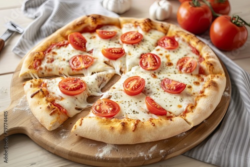 Stretchy Mozzarella Pizza: Freshly Baked with Traditional Italian Flair and Fresh Tomatoes